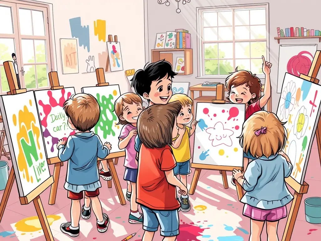 A photograph of children participating in an educational art program organized by LES SENS DE L'ART, emphasizing the organization's dedication to fostering creativity in young minds.